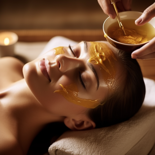 woman getting facial treatment with hemp seed oil