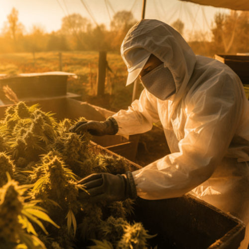 man checking the cannabis flowers