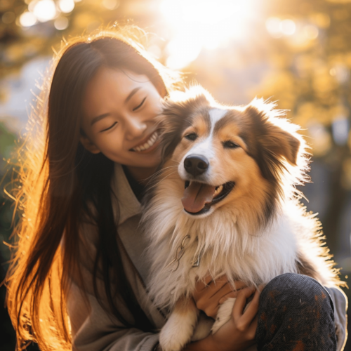 happy woman wit her dog