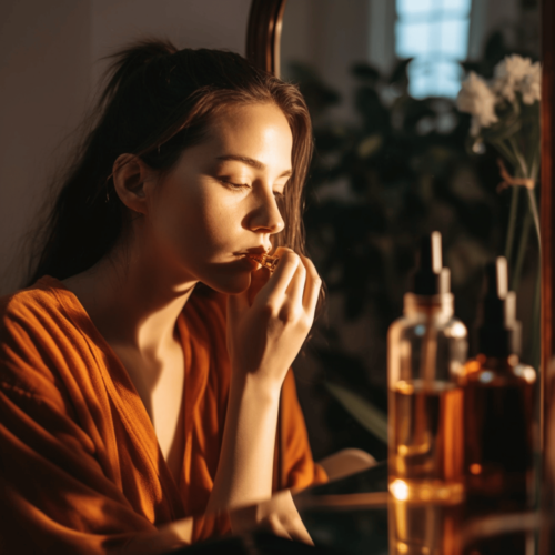 woman preparing for bed and taking CBD