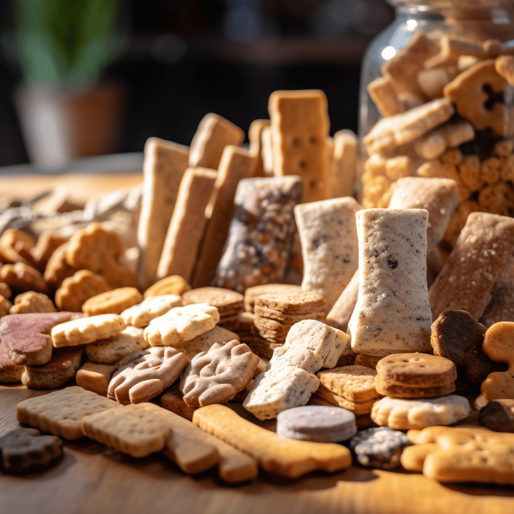 A table full of homemade gourmet dog treats, CBD-infused treats