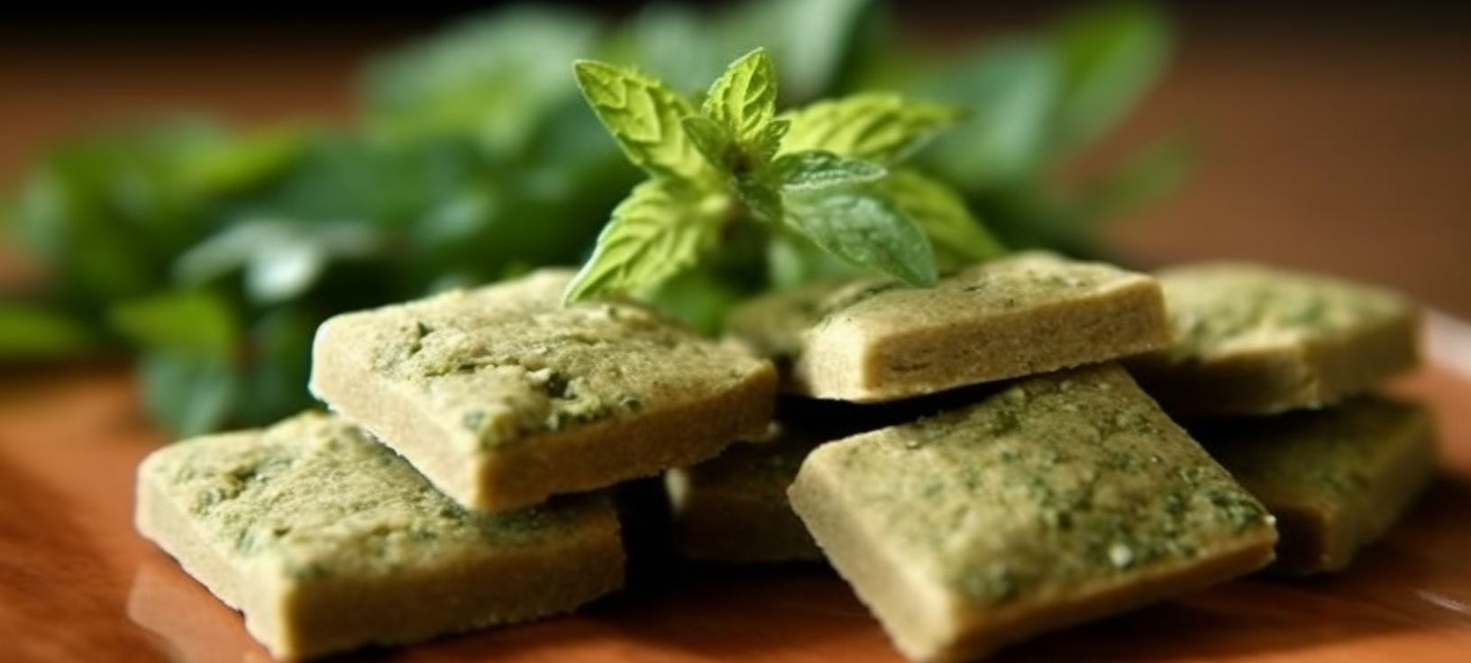 focus shot of green CBD dog treats