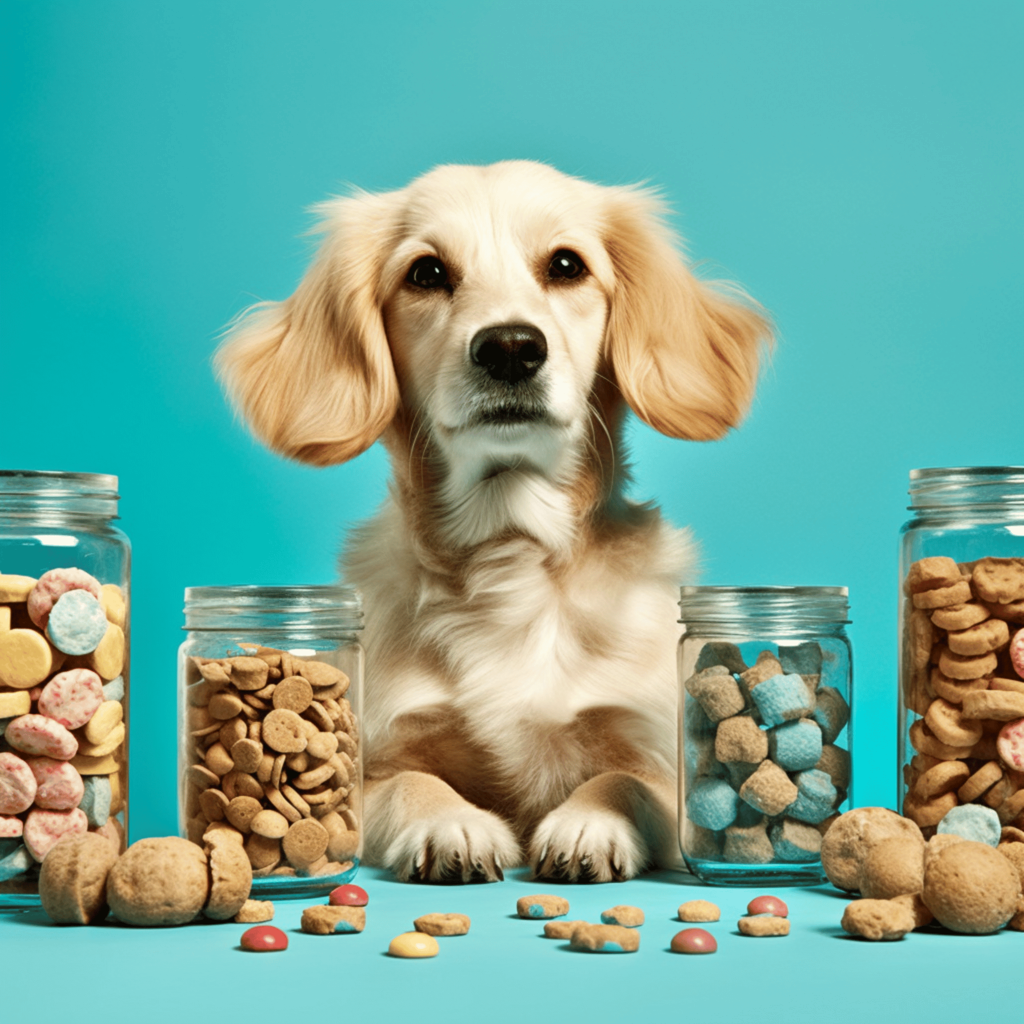 Different CBD products for dog with a blue background