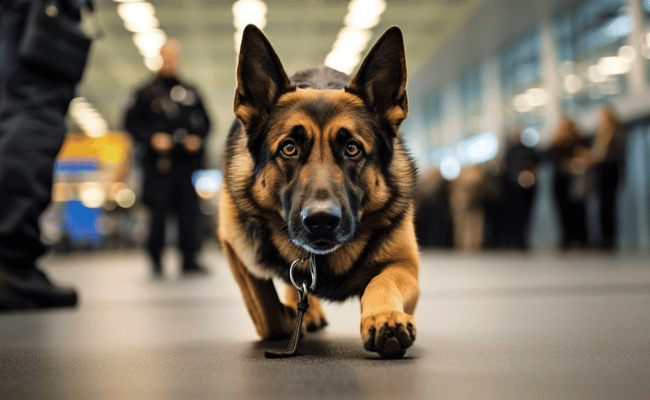 drug sniffing dog at the airport