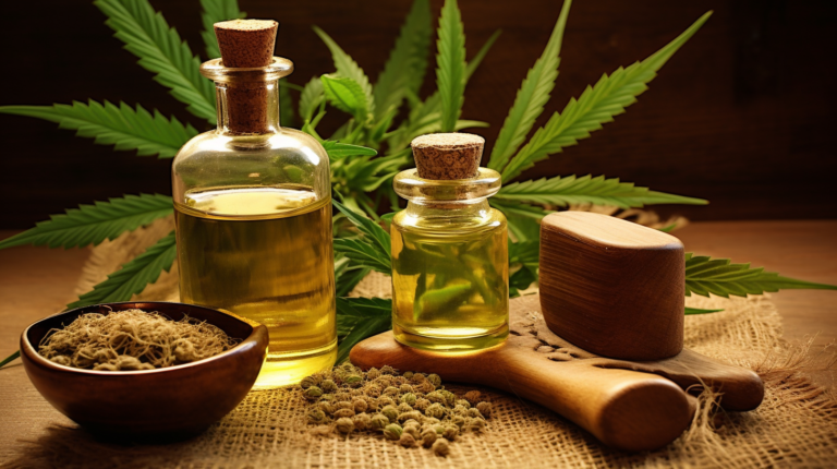 Photo of hemp and essential hemp oil; Style Cinema Photographic.