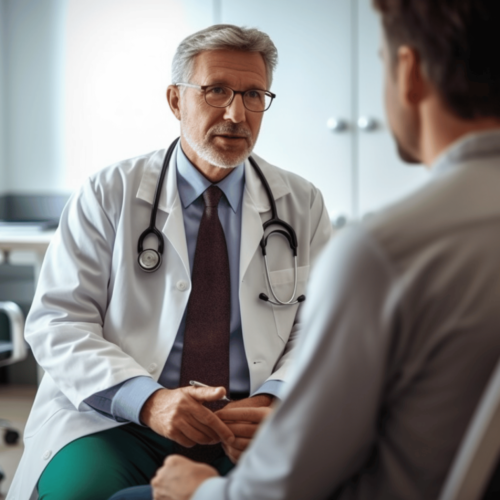  patient visiting a doctor's office for a consultation regarding Rheumatoid Arthritis