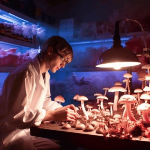 Scientist testing magic mushrooms.