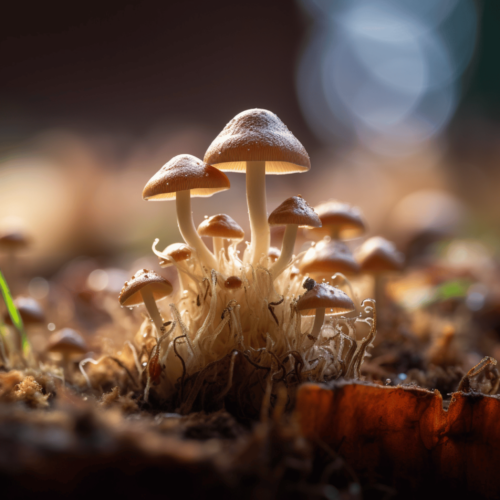 in depth image of shrooms with blurry background.