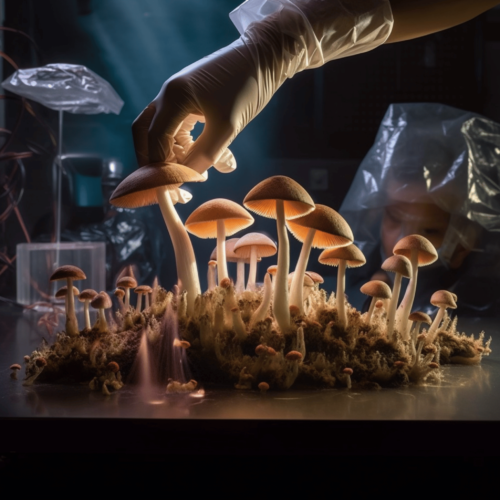 Scientists extracting beneficial molecules from shrooms.