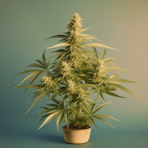 cannabis plant in a pot, light background color