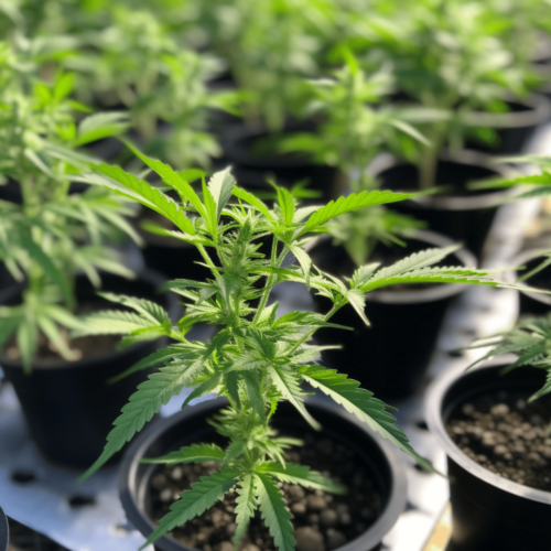 cannabis hemp plant in a black pots