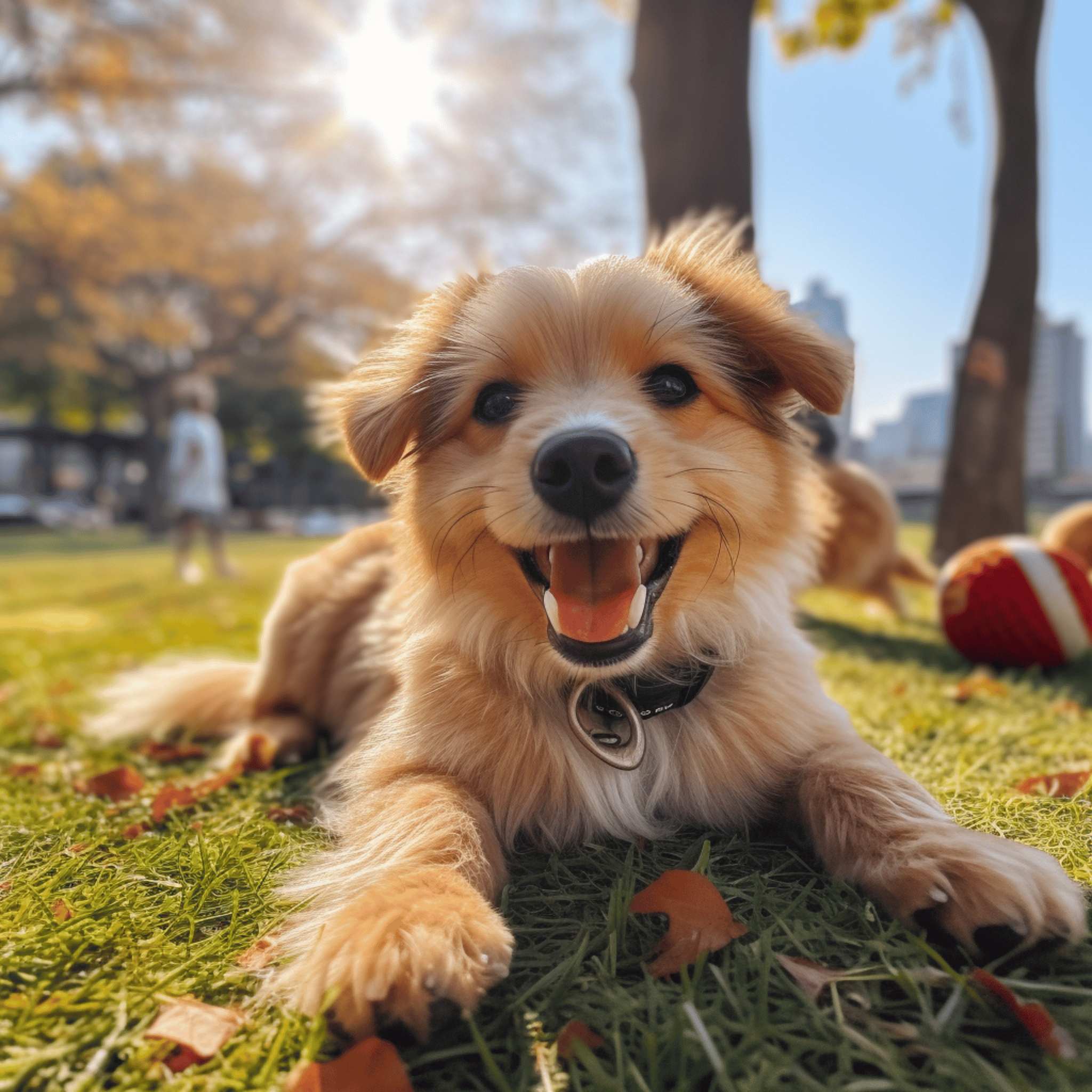 A cute dog playing in the park.