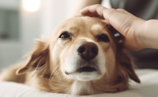 dog being scratched by the owner due to itchiness