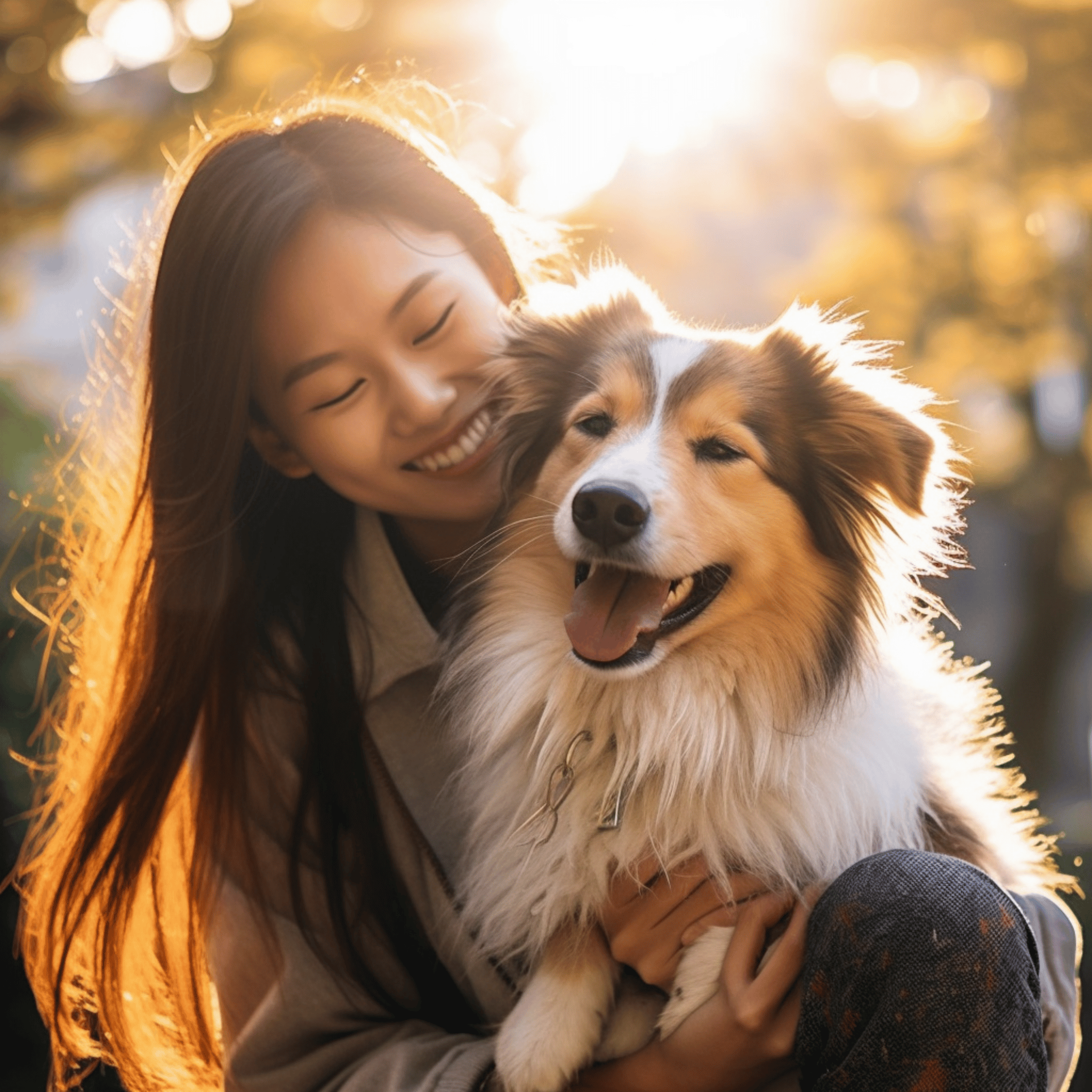 asian girl hugging her dog