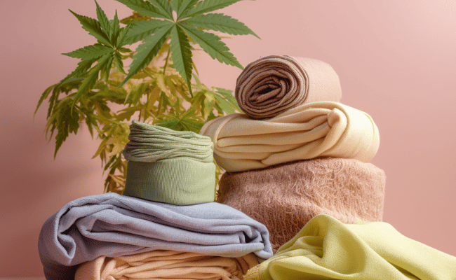 pile of hemp fabrics in different pastel colors