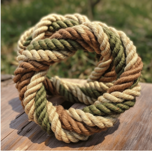 three different color hemp rope coiled together