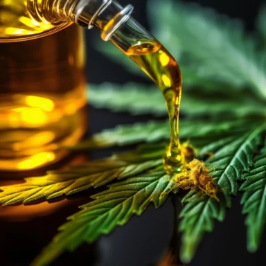 hemp oil dropped into hemp leaves using dropper