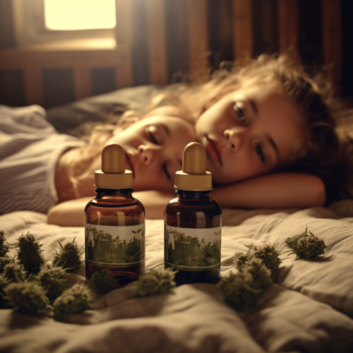 focus shot oh hemp seed oil, two kids at the back sleeping