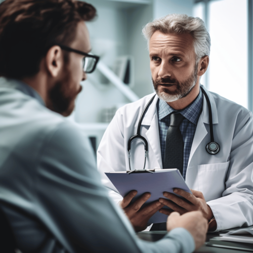 A doctor discussing a health report with a patient
