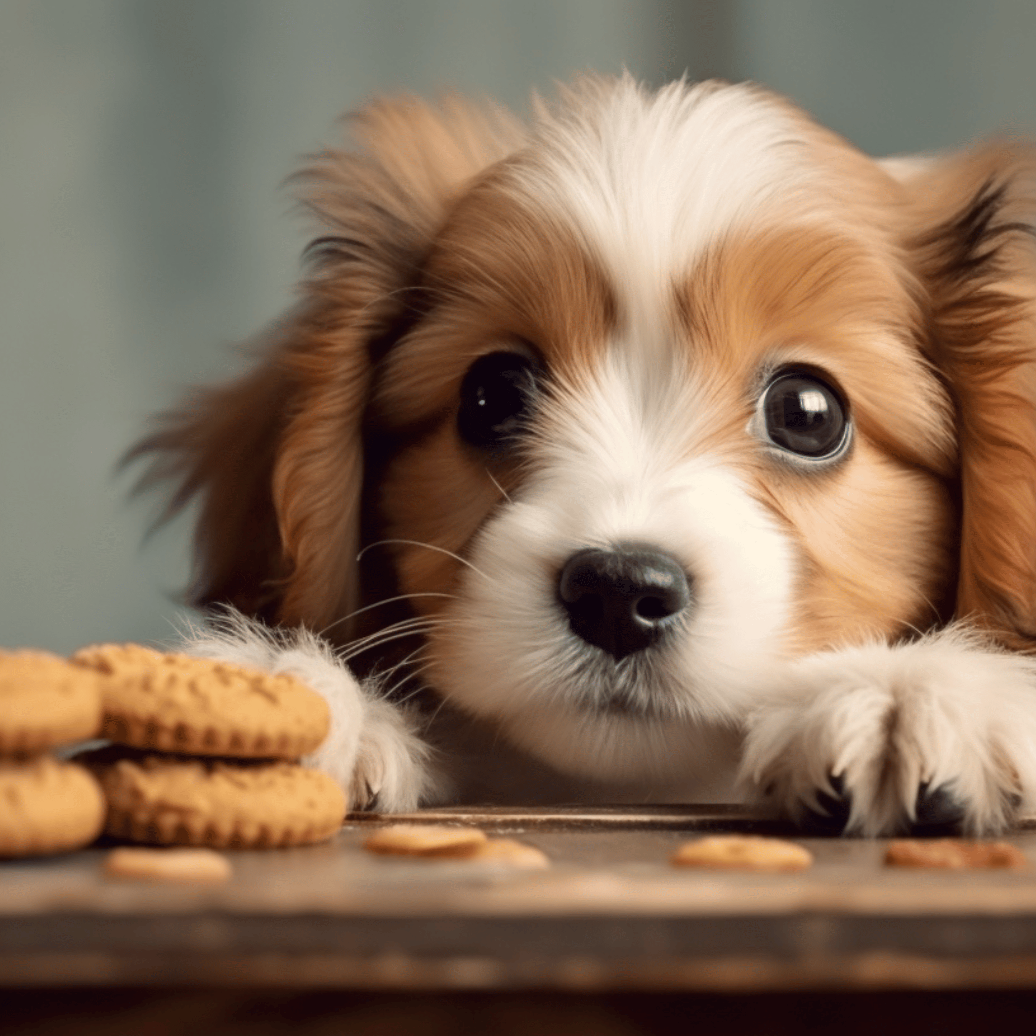 cute puppy trying to reach CBD-infused dog treats