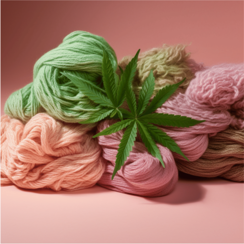 colorful hemp ropes with two cannabis leaves in a pink background