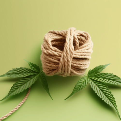 hemp rope in an apple-green background with two cannabis leaves