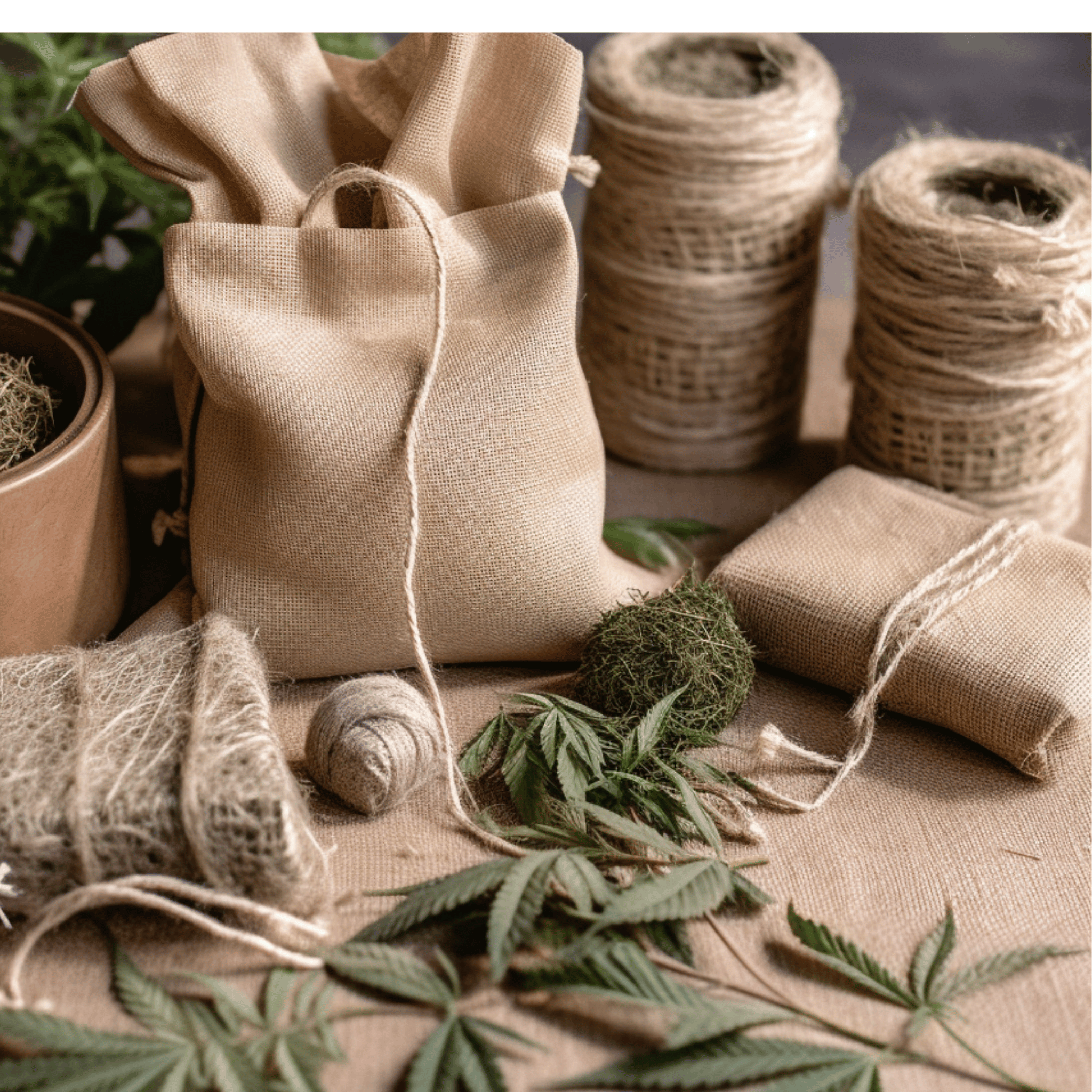 hemp jute ropes and hemp leaves