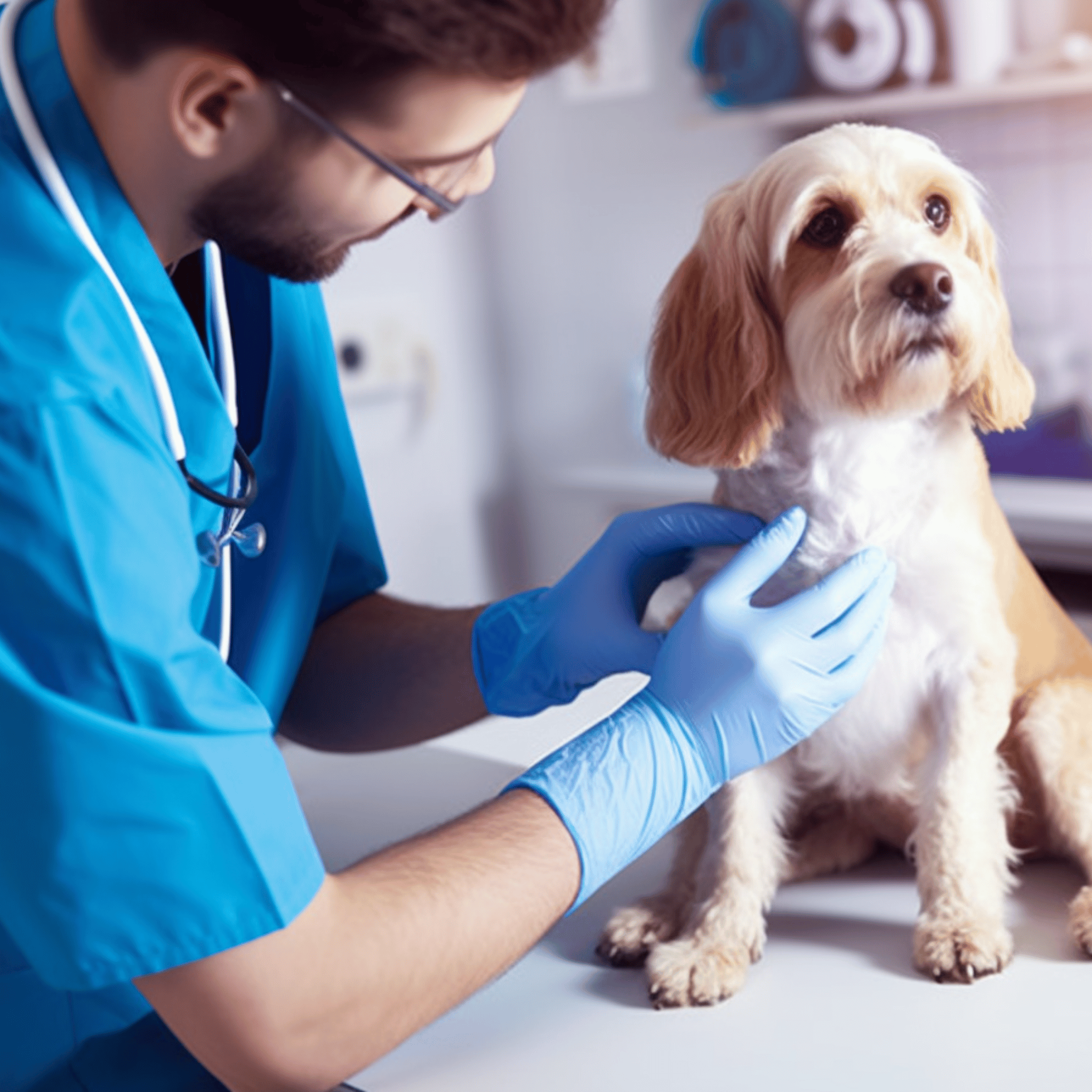 veterinarian checking up on a cute dog