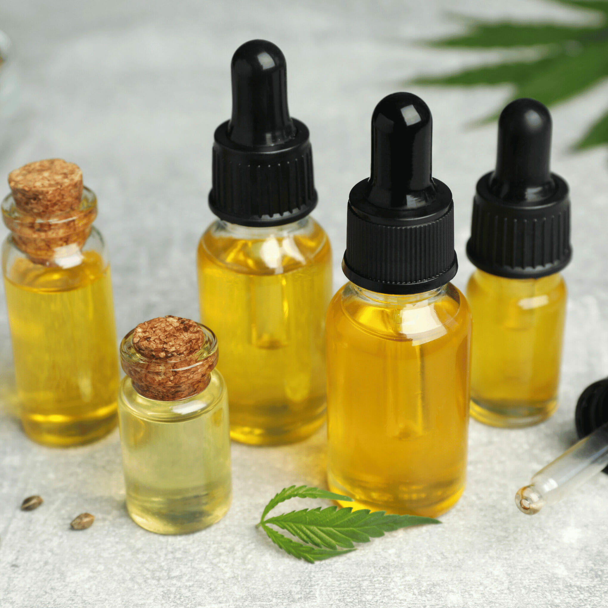 hemp seed oils in a small bottles