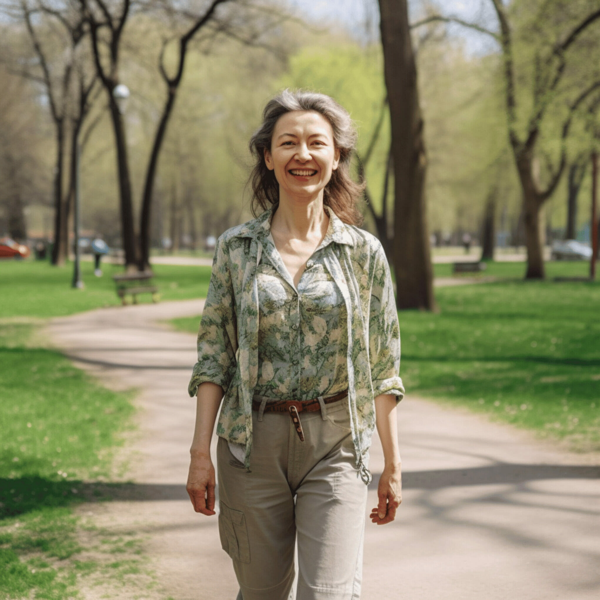 woman relieves from joint pain walking at the park