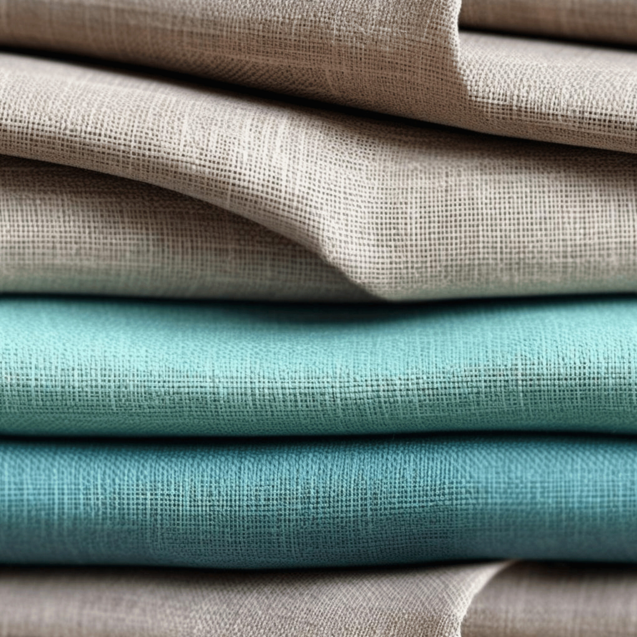 pile of coarse hemp fabric; natural color and turquoise