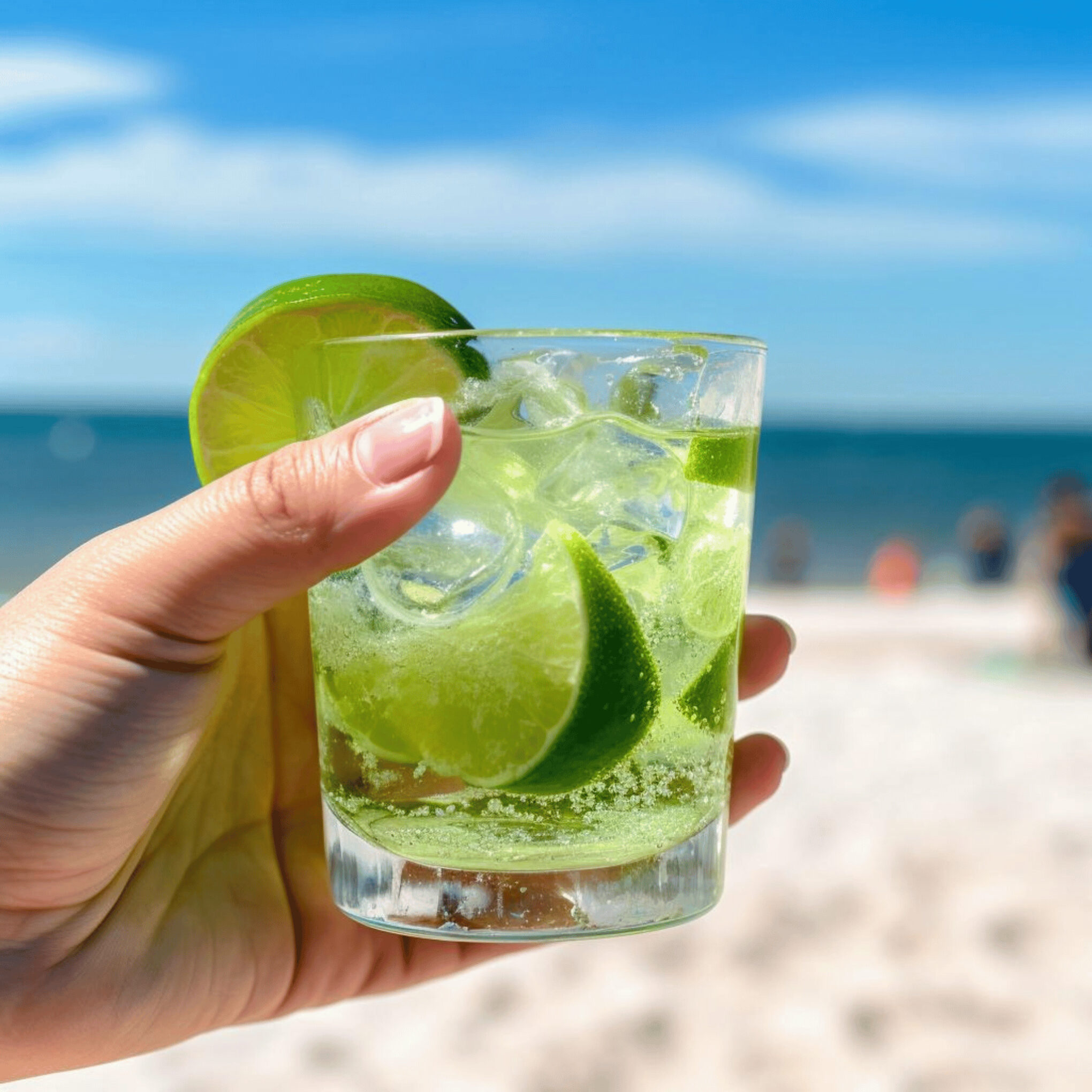 hemp gin with lime, beach view